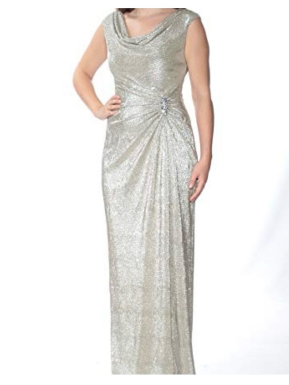 Ralph Lauren Gold Metallic Front Slide Maxi Evening Formal Gown Women’s US 8